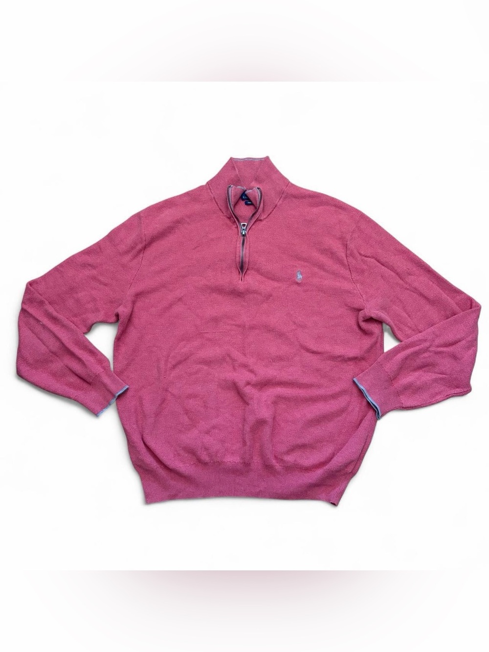 Polo Ralph Lauren men’s pink pima cotton quarter zip knit sweater Sz XL